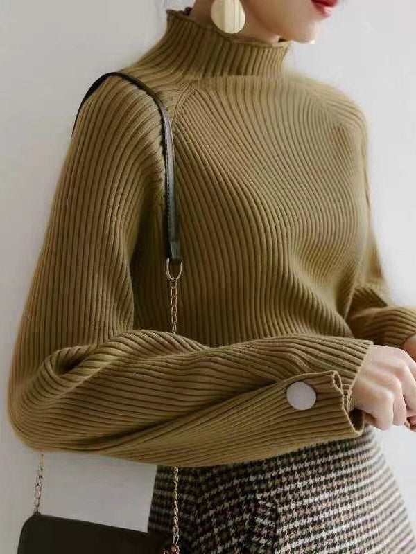 Pull simple ample à col haut, couleur unie
