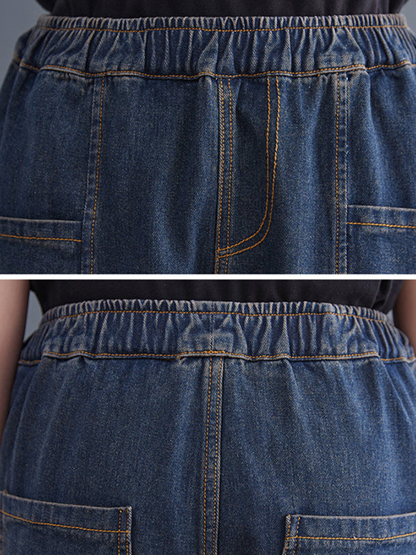 Pantalon en jean élastique ample rétro artistique