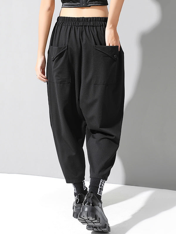Sarouel élégant noir asymétrique à taille élastique