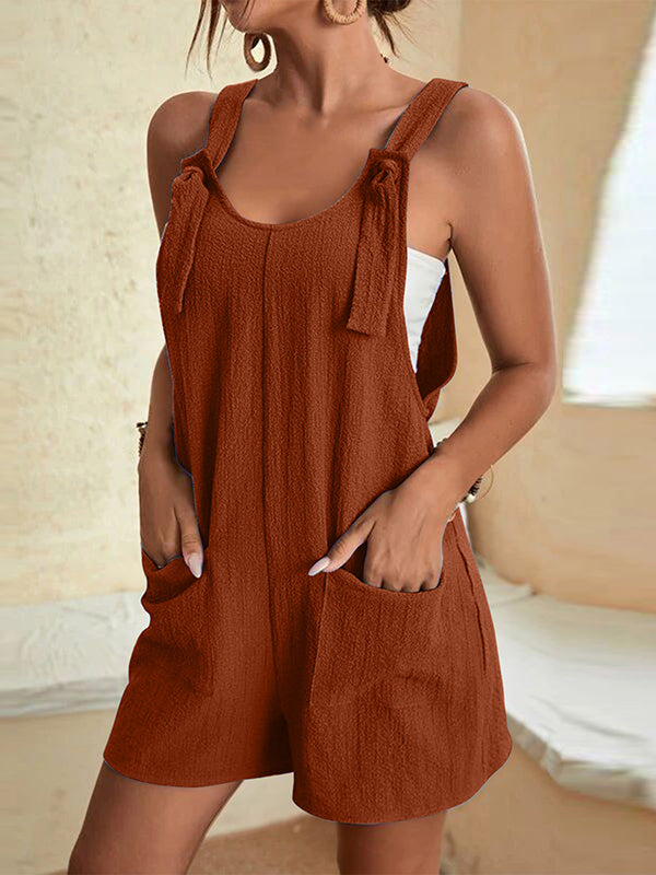 Combishort ample sans manches, à col en U, couleur unie