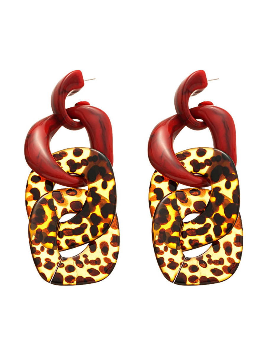 Boucles d'oreilles pendantes géométriques à imprimé léopard, couleur contrastée