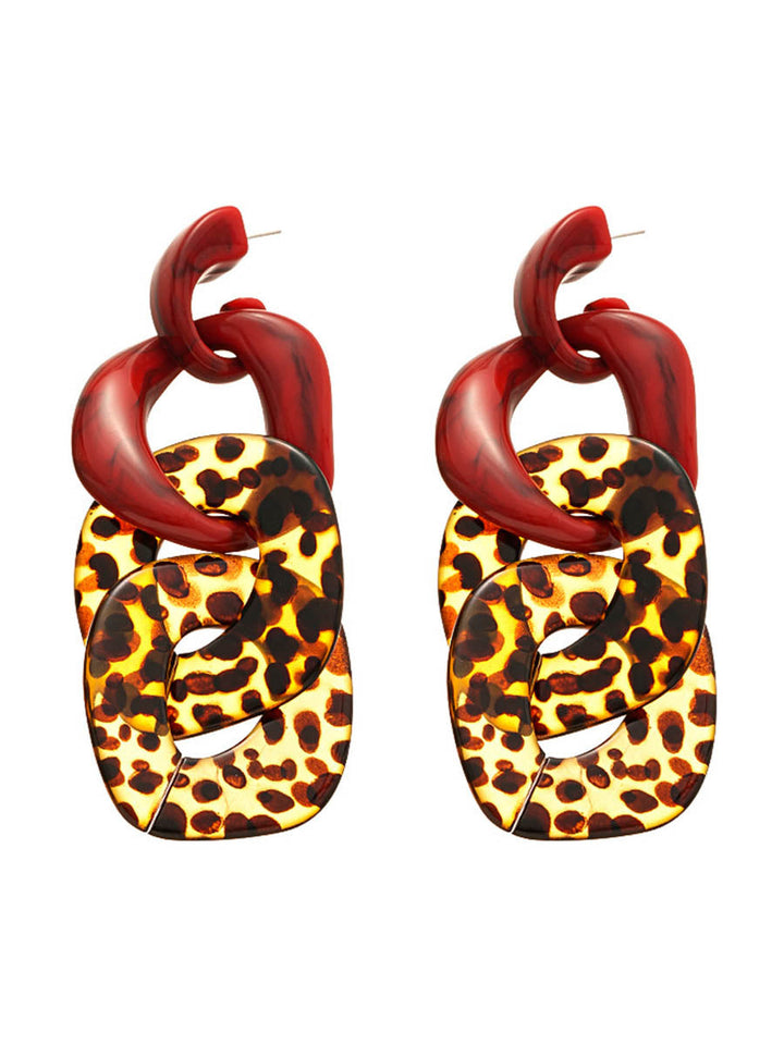 Boucles d'oreilles pendantes géométriques à imprimé léopard, couleur contrastée