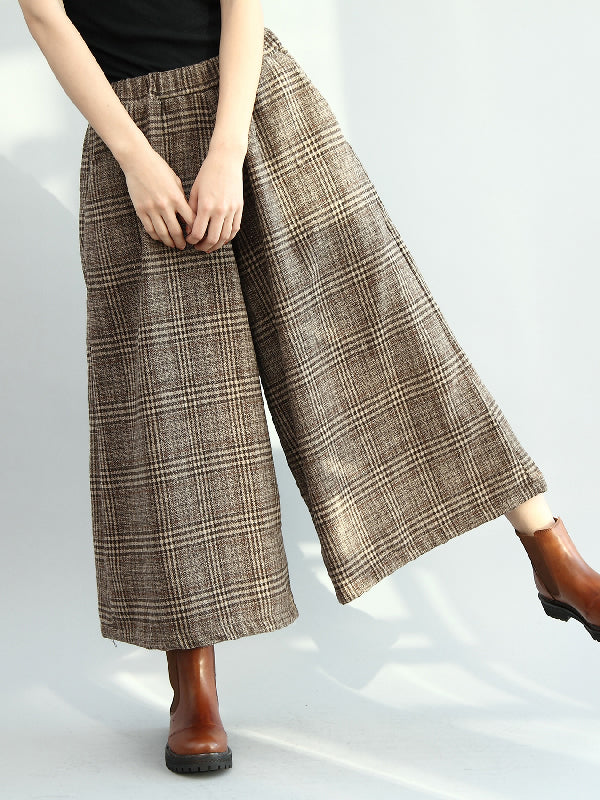 Pantalon Vintage ample à jambes larges et à carreaux, taille élastique