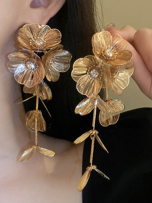 Boucles d'oreilles pendantes géométriques en forme de fleur, à strass