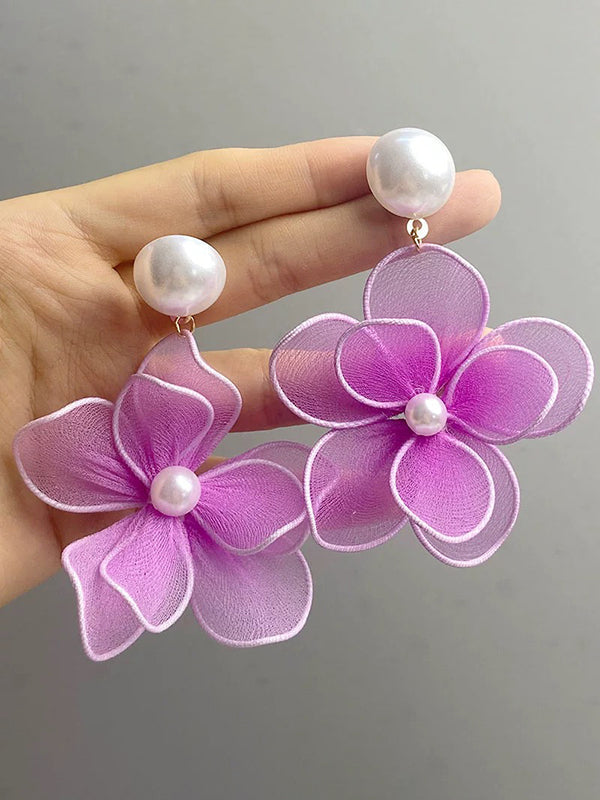 Boucles d'oreilles en forme de fleur, en gaze