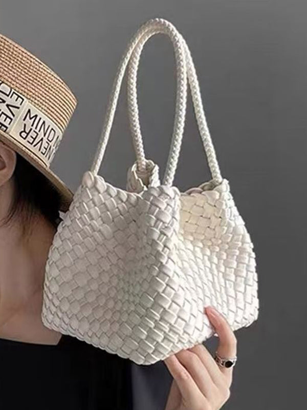 Sac à main tressé à empiècements, couleur unie