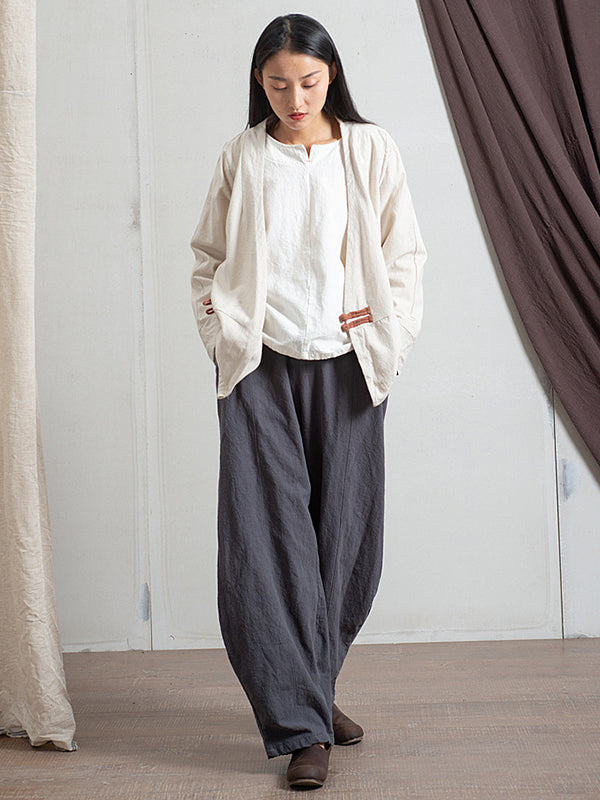 Pantalon simple taille haute, à jambes larges, couleur unie