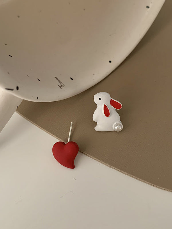 Boucles d'oreilles asymétriques en forme de lapin d'amour mignon