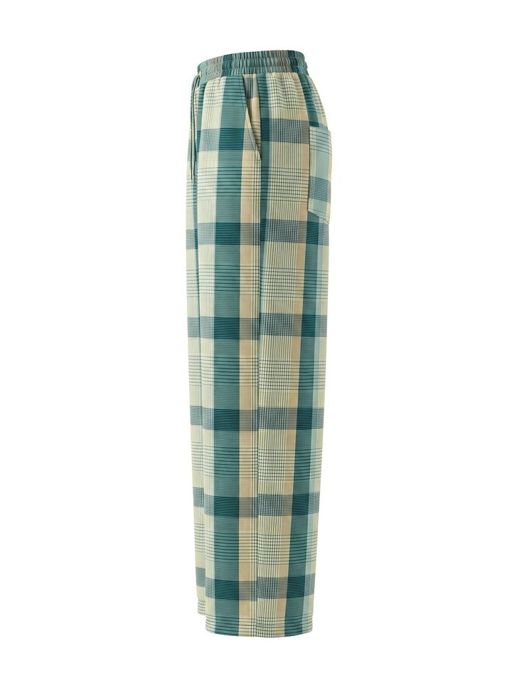 Pantalon ample à poches, à carreaux, à jambes larges, couleur contrastée