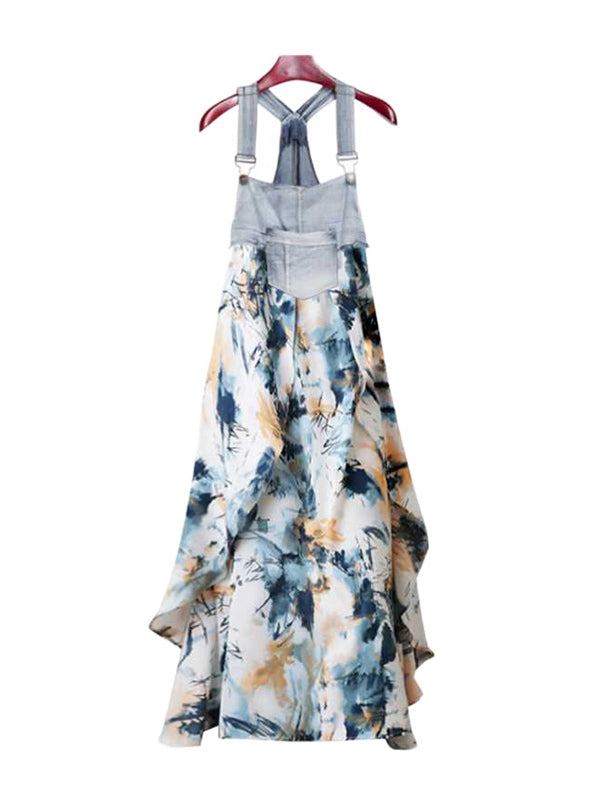 Robe longue ample à imprimé floral, grande taille, poches fendues, col Spaghetti, robe à bretelles