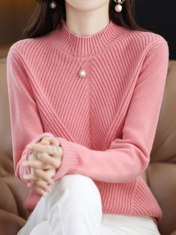 Pull urbain à manches longues et demi-col roulé de couleur unie
