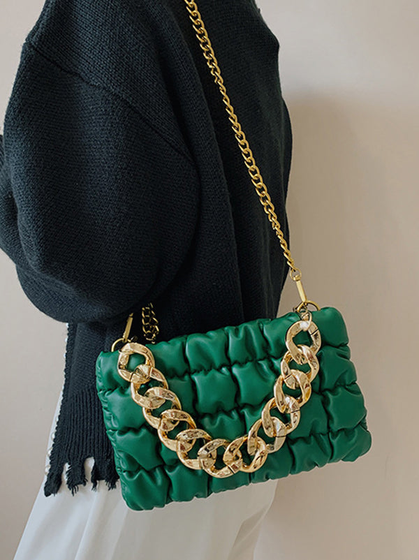 Sac bandoulière à chaîne, à carreaux, couleur unie