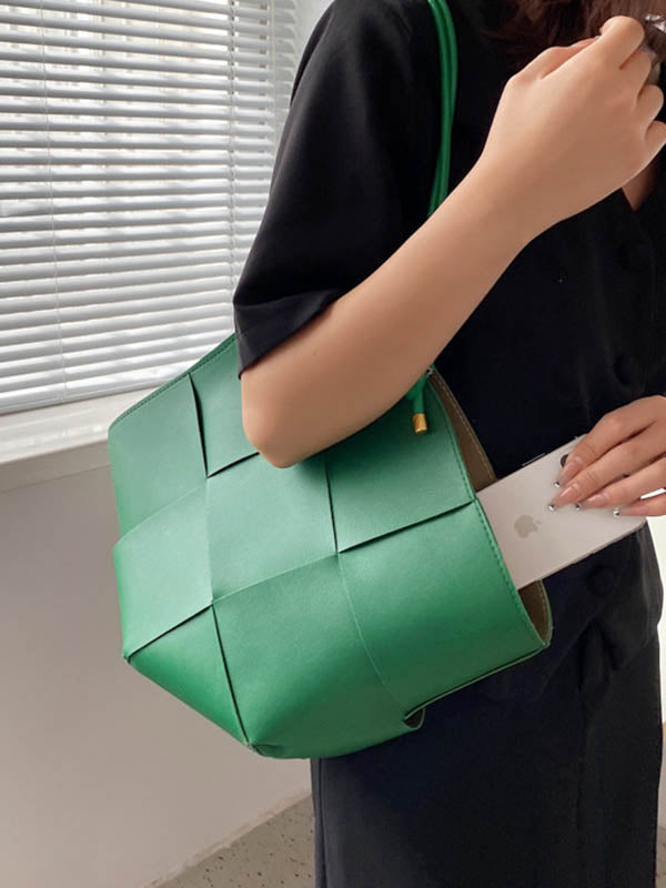 Sac à main géométrique tressé à empiècements, couleur unie