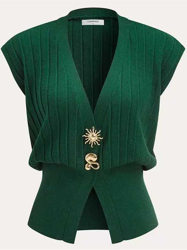 Débardeur ample fendu sur le côté taille haute, à boucle, en maille côtelée, à empiècements, à col en V, couleur unie