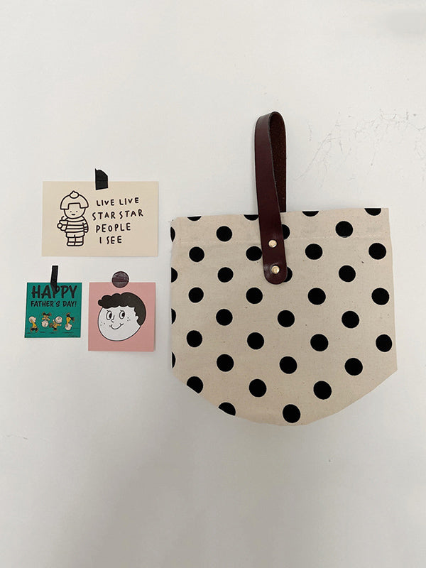 Sac seau de sac fourre-tout de maquillage imprimé à pois en toile vintage