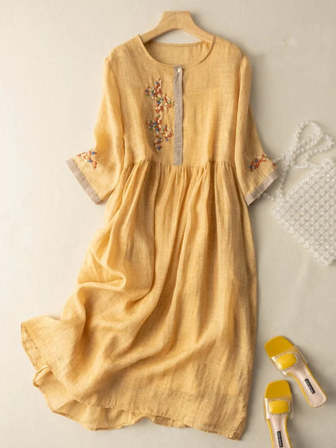 MARIANGELA - ROBE MIDI EN LIN BRODÉE