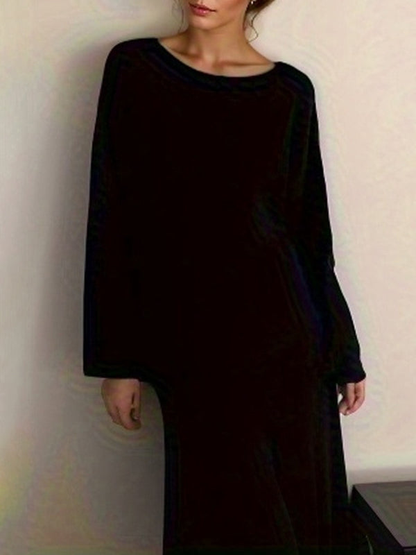 Ensemble deux pièces ample à manches longues, à col rond, couleur unie – pull + haut + jupe