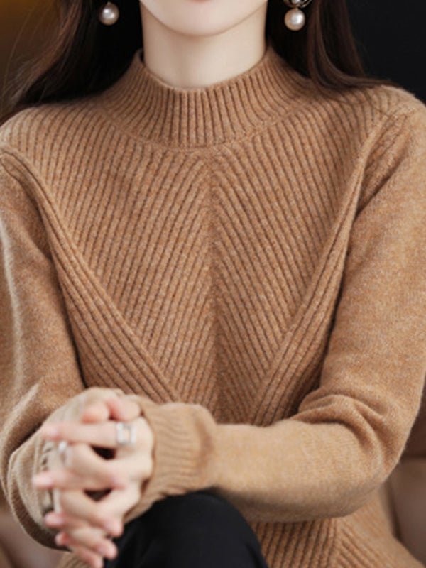 Pull urbain à manches longues et demi-col roulé de couleur unie