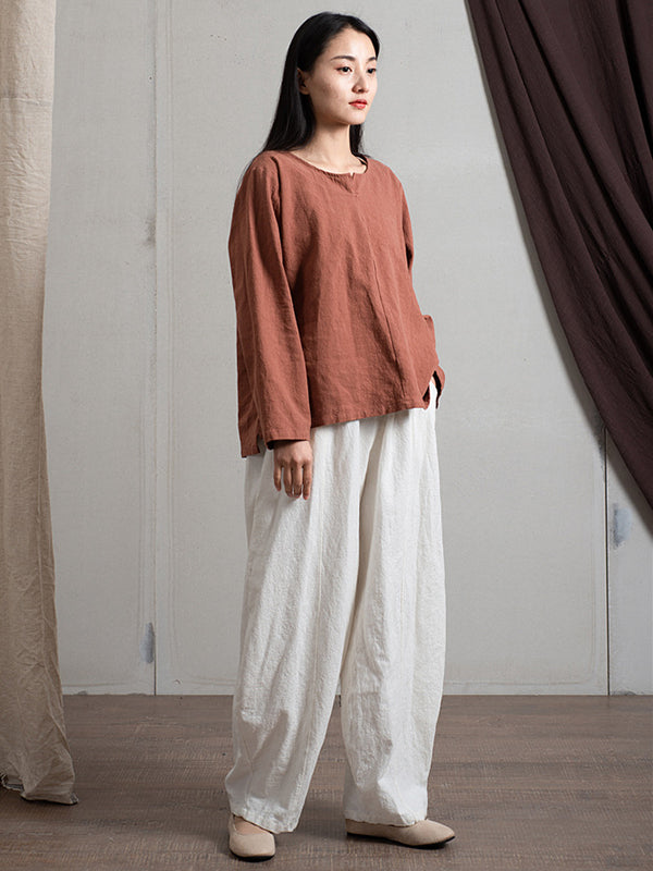 Pantalon simple taille haute, à jambes larges, couleur unie