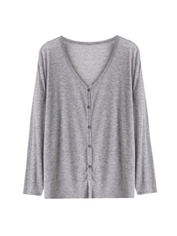 Cardigan ample boutonné à manches longues, anti-UV, à col en V, couleur unie