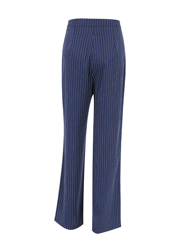 Pantalon Large Taille Haute Pantalon Rayé Boutonné Pantalon