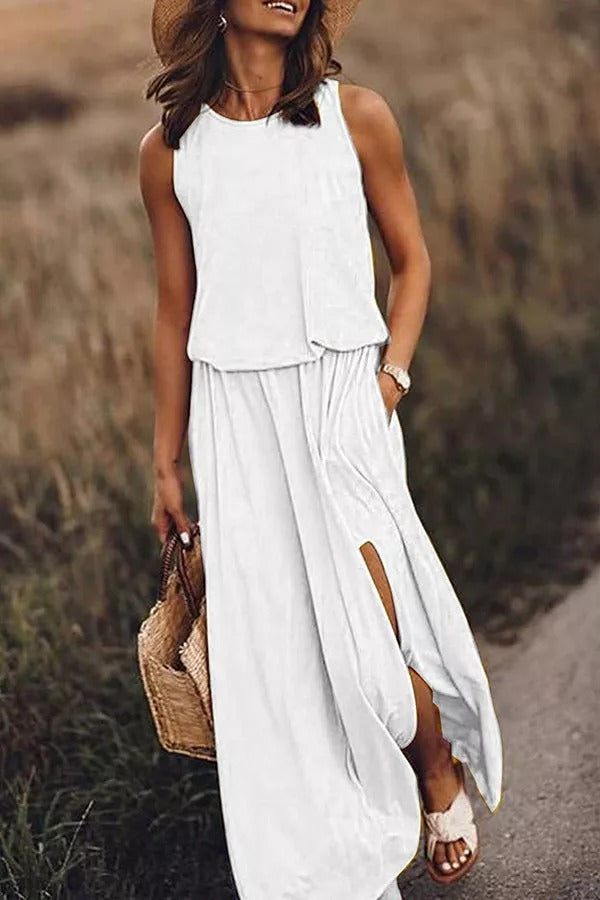 Lina | Robe maxi fluide avec fente pour une élégance sans effort