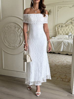 Robe longue transparente taille haute, sans manches, en jacquard, à empiècements, asymétrique à une épaule, couleur unie