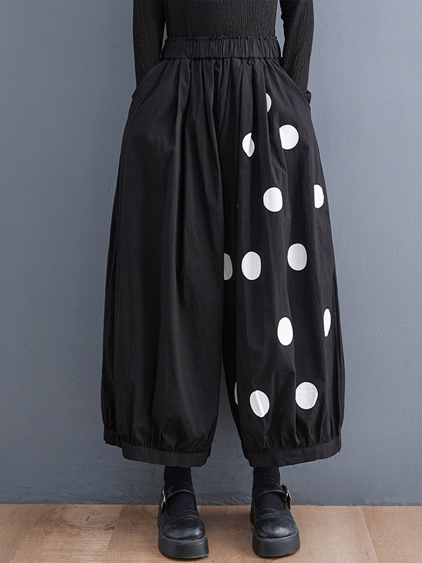Pantalon ample décontracté à jambes larges, à pois