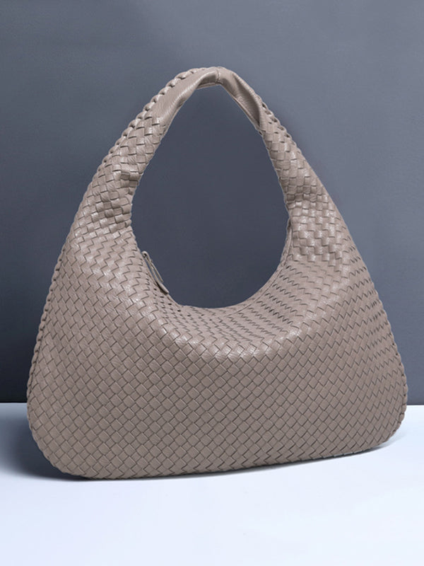 Sac à main géométrique tressé à empiècements, à fermeture éclair, couleur unie