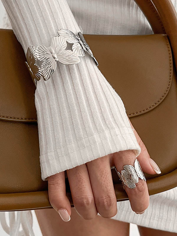 Parure bracelet et bague géométrique en forme de fleur