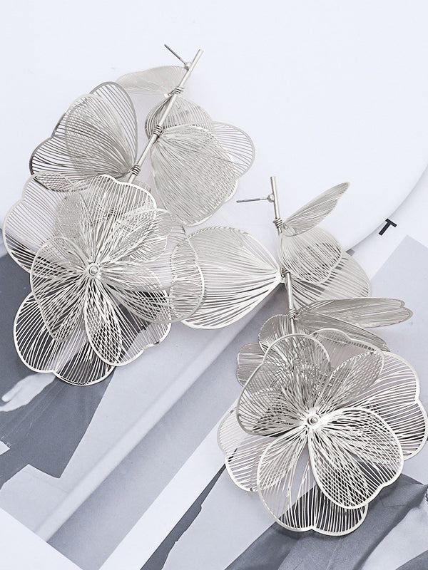 Boucles d'oreilles pendantes à fleurs en 3D, couleur unie