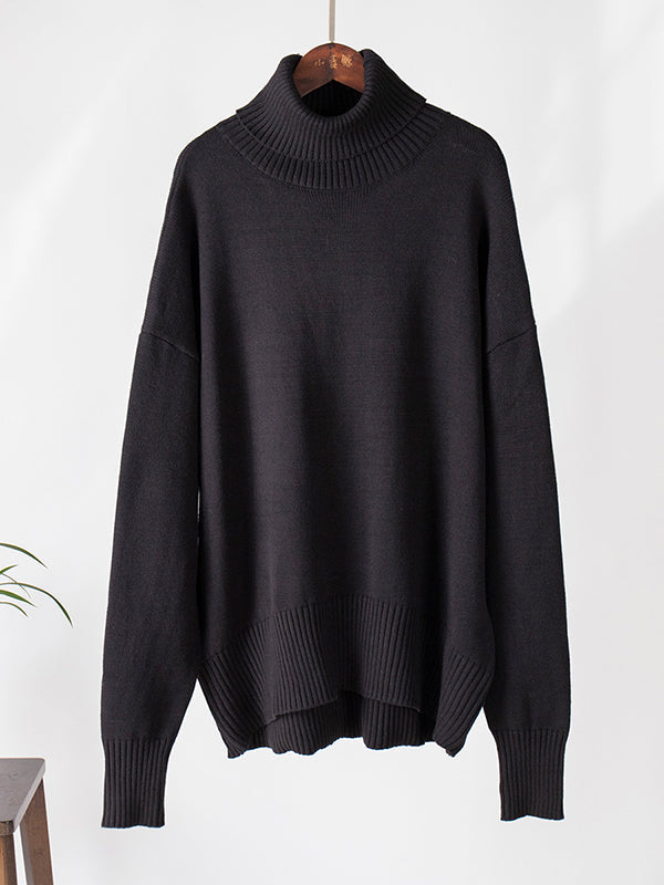 Pull en maille ample à manches longues, à col haut, couleur unie
