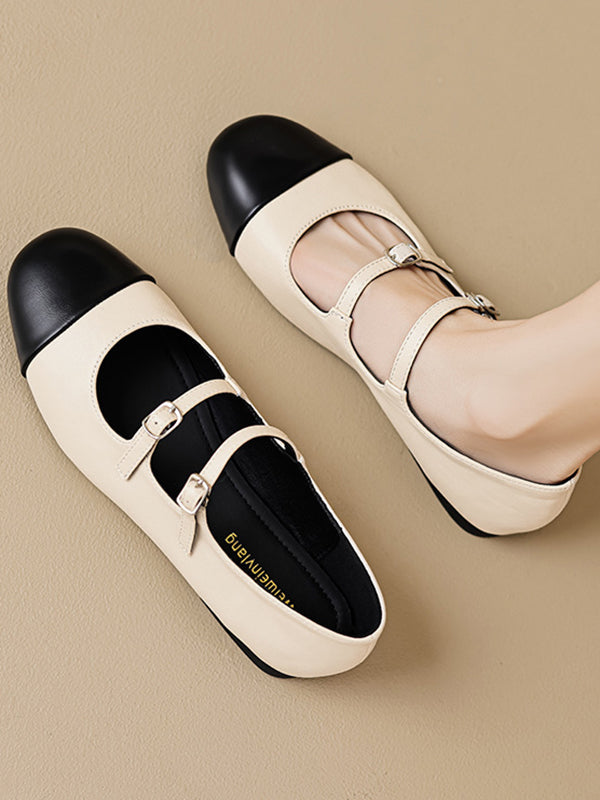 Chaussures plates à empiècements et bout rond avec boucle de ceinture Mary Janes