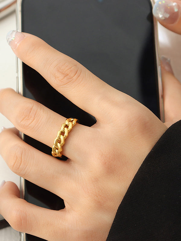 Bague ajourée à chaîne, couleur unie