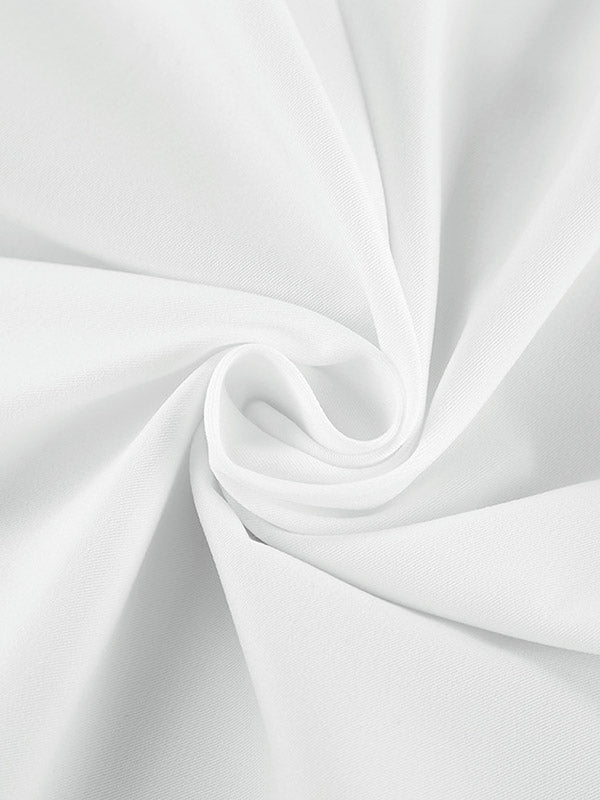 Robe chemise ample plissée à manches longues, à empiècements, à taille nouée, à col en V, couleur unie