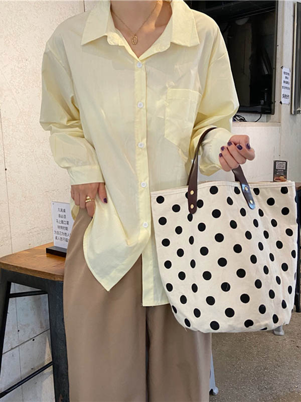Sac seau de sac fourre-tout de maquillage imprimé à pois en toile vintage