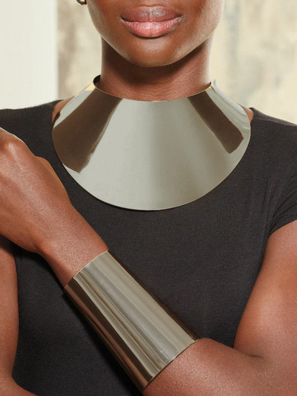 Ensemble trois pièces géométrique – collier + boucles d'oreilles + bracelet