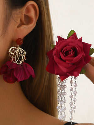Boucles d'oreilles à chaîne, en forme de fleur