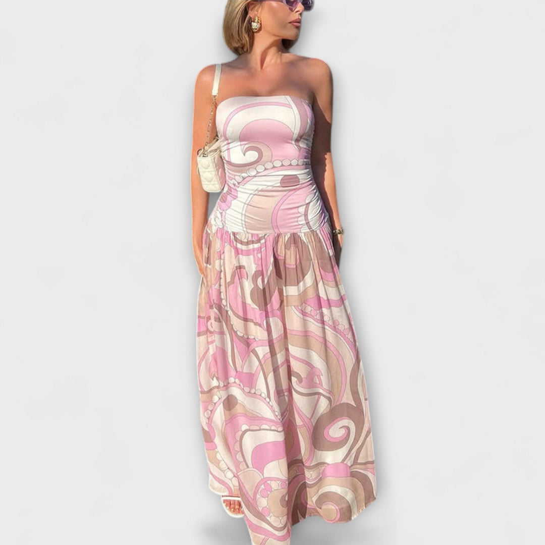 Tatum - Élégant Robe Maxi Pastel Off-Shoulder