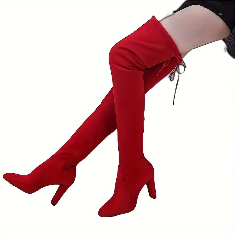 Bottes Overknee Femme | Talon Bloc avec Lacer au Dos