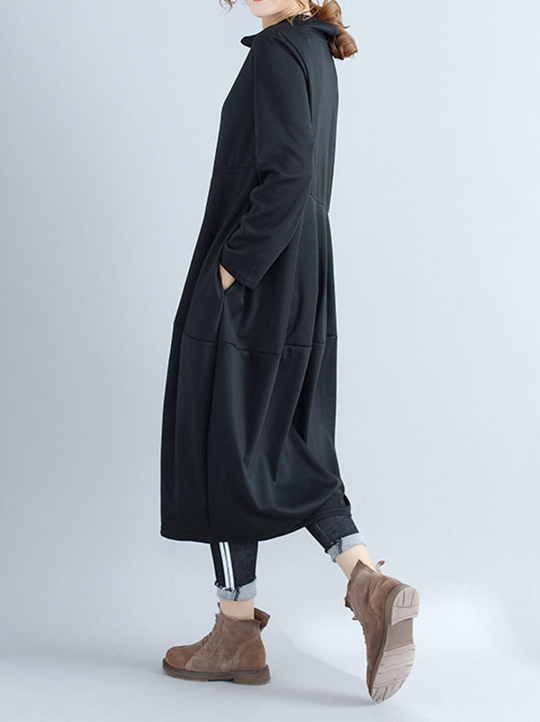 Robe mi-longue décontractée ample grande taille, à capuche, couleur unie