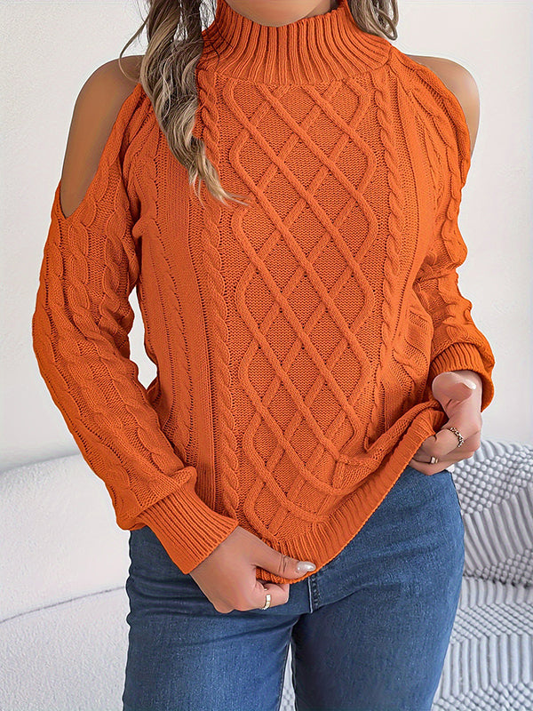 Pull ample ajouré à manches longues, à épaules ajourées, couleur unie