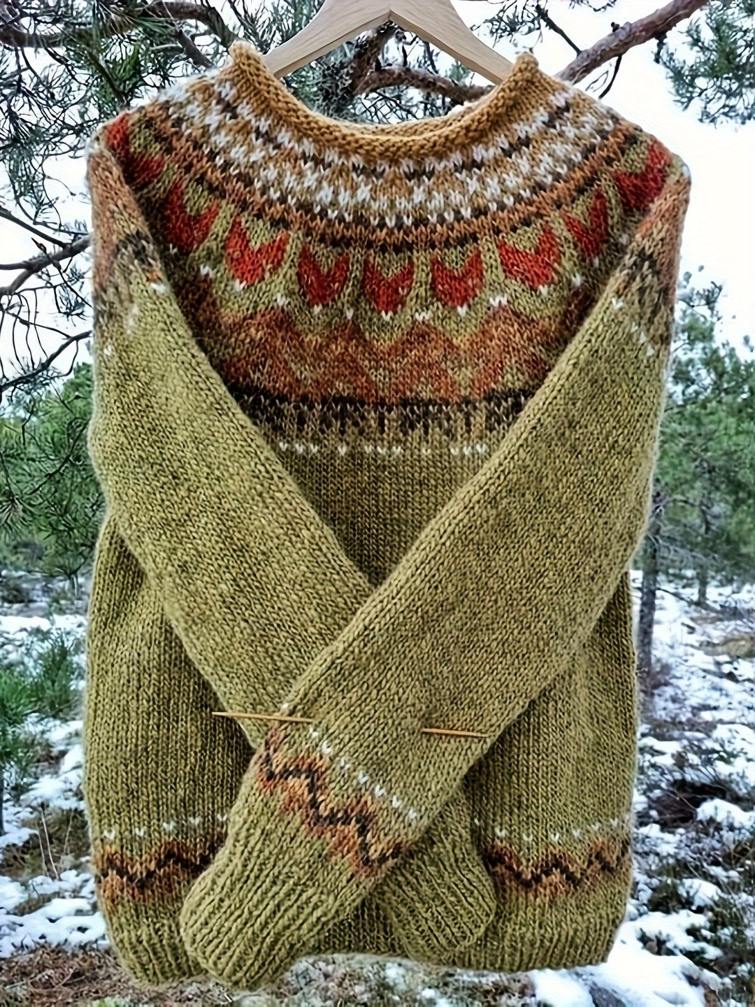 Pull en laine norvégien pour femmes | Motif tricot avec manches longues