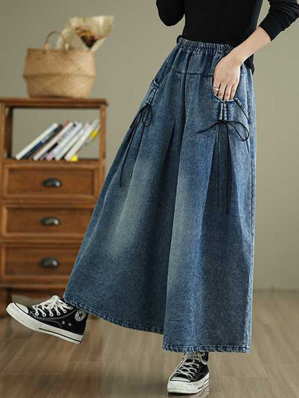 Jean ample plissé taille haute, à taille élastique, à poches