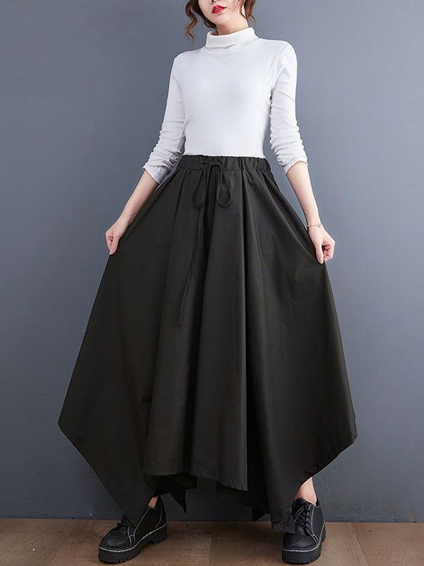 Pantalon court trapèze avec cordon de serrage, couleur unie, culotte