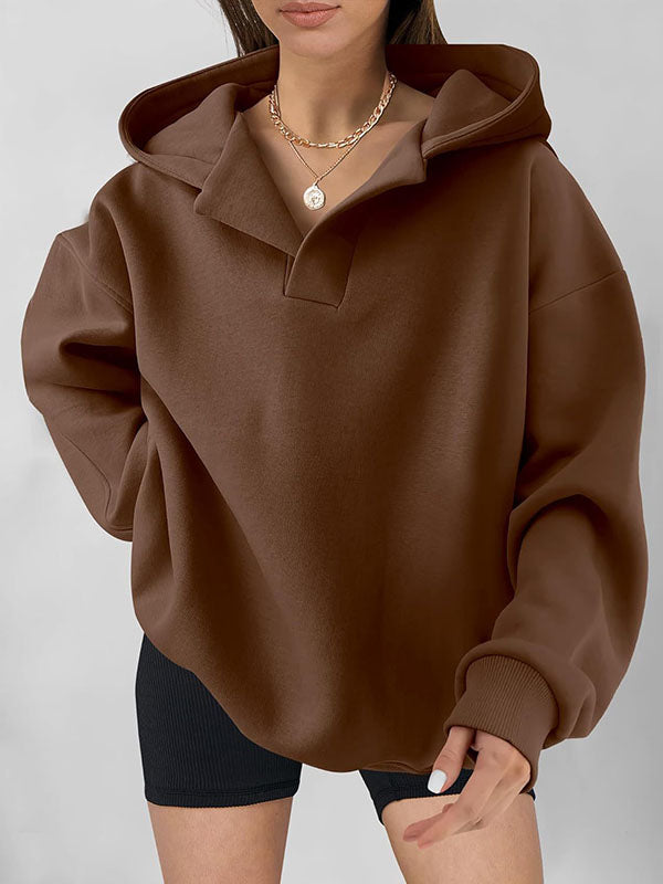 Manches bouffantes amples, couleur unie, sweat à capuche fendu, hauts