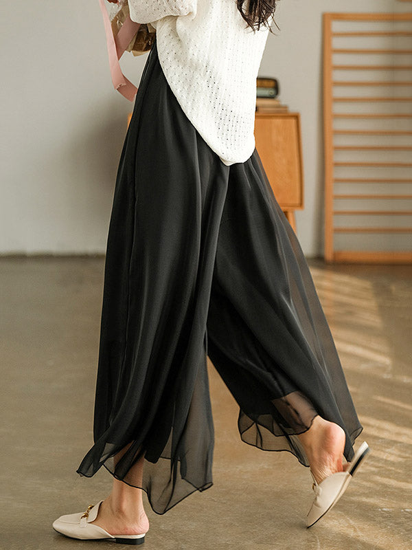 Jupe-culotte large décontractée en mousseline, couleur unie