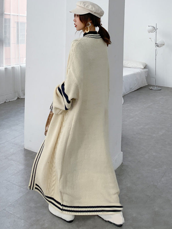 Manteau cardigan urbain ample à rayures de couleur contrastée