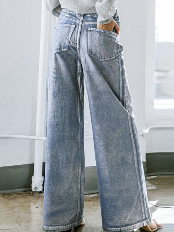 Jean ample imprimé taille haute, à empiècements