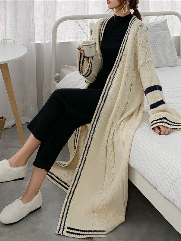 Manteau cardigan urbain ample à rayures de couleur contrastée